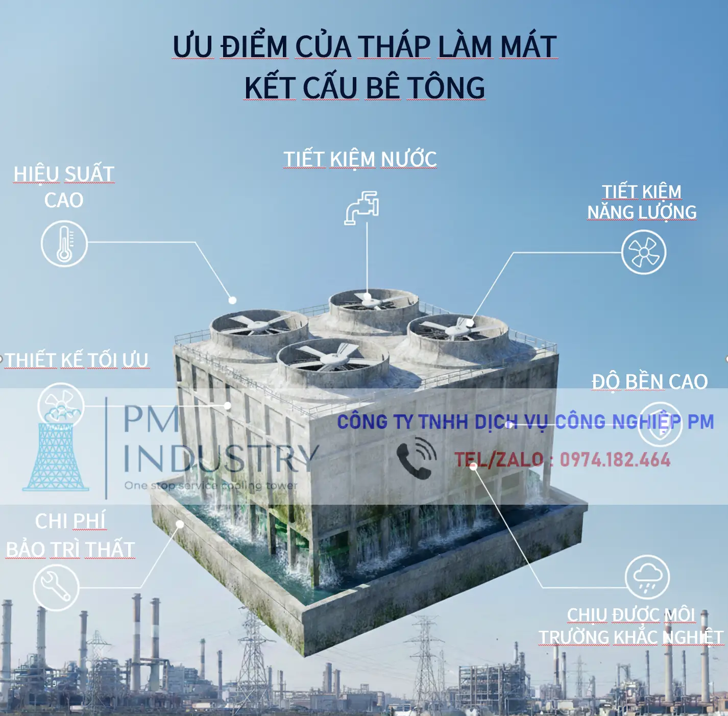 ƯU ĐIỂM THÁP LÀM MÁT KẾT CẤU BÊ TÔNG